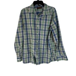 Fairlane & Sons L Green Blue Plaid Wrinkle Free Long Sleeve Button Down Shirt‎